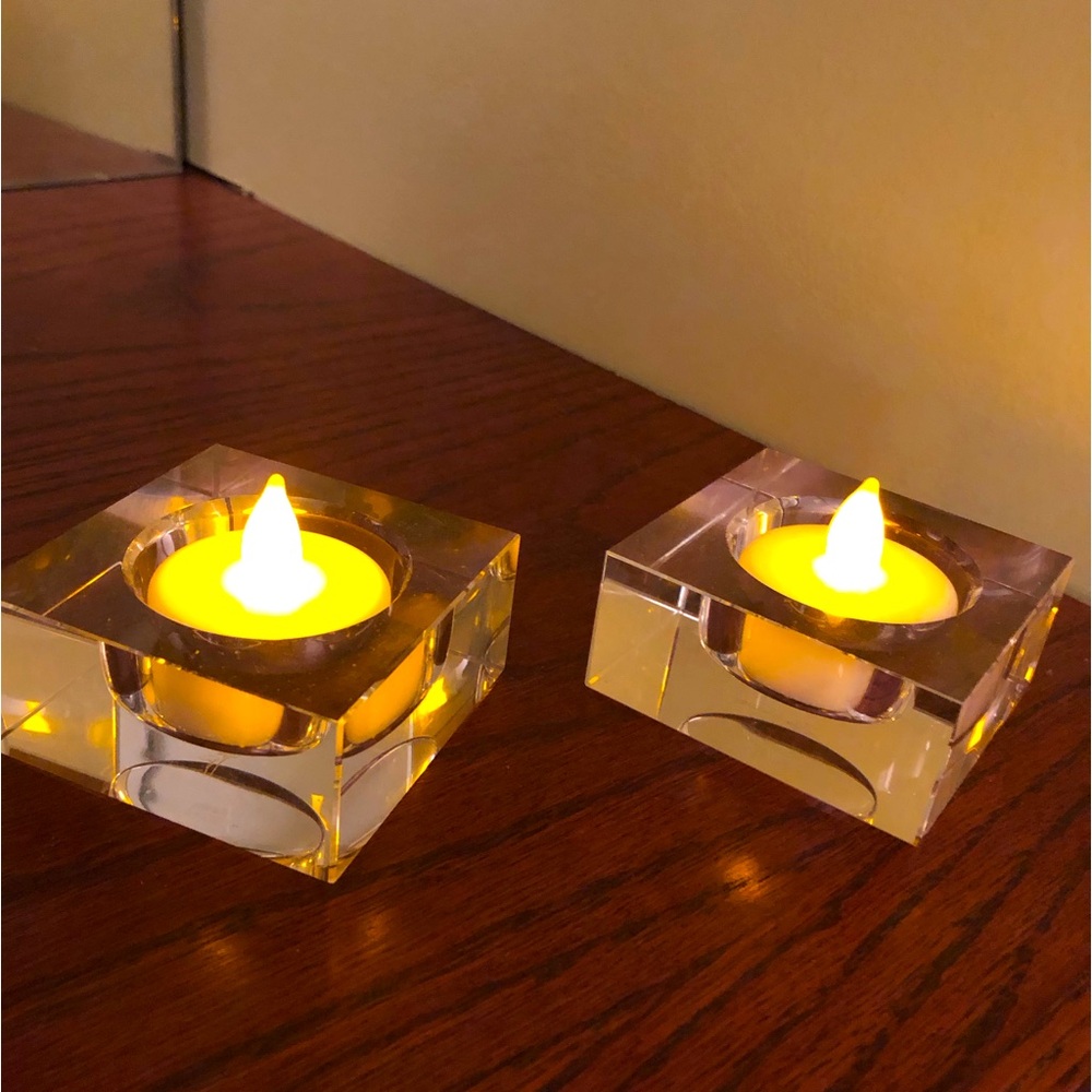 Signed Oleg Cassini Crystal Tealight Candle Holders